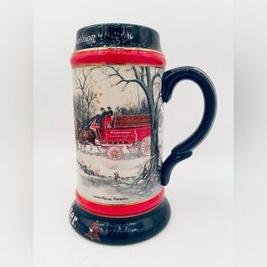 Vintage 1990 Budweiser Holiday Beer Stein An American Tradition Clydesdales